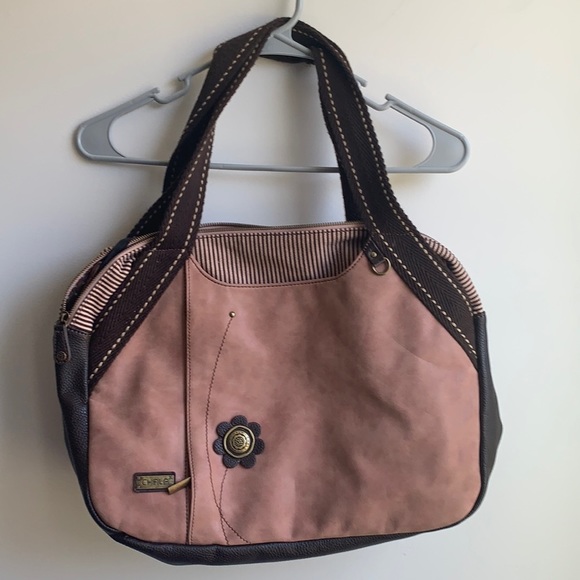 Chala Handbags - Chala pink & brown bowling tote